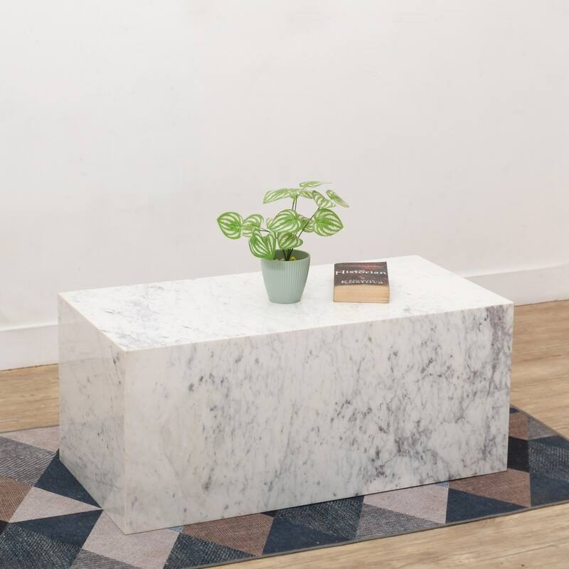 Marbled Rectangular Coffee Table - 37" - White