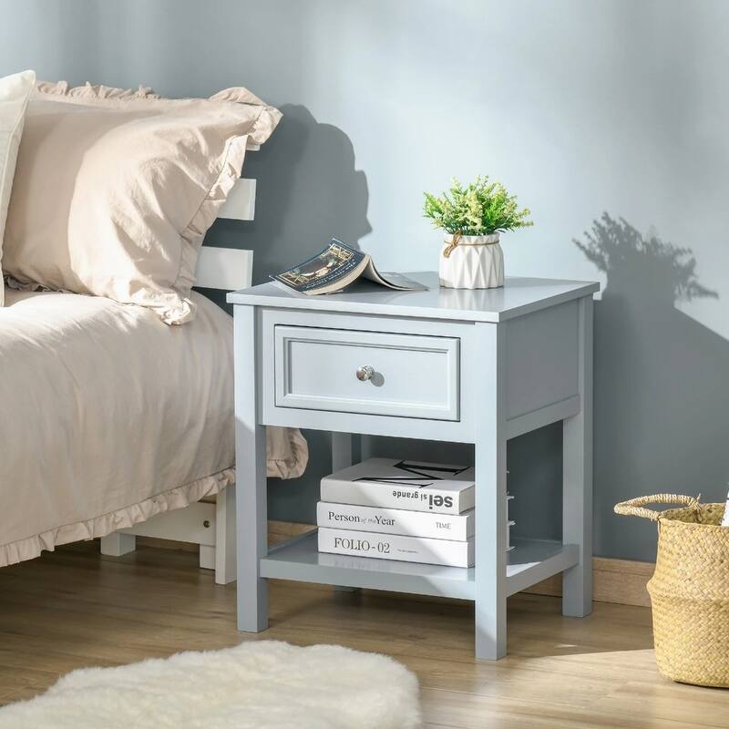 Accent End Table, Sofa Side Table with Storage Drawer and Bottom Shelf