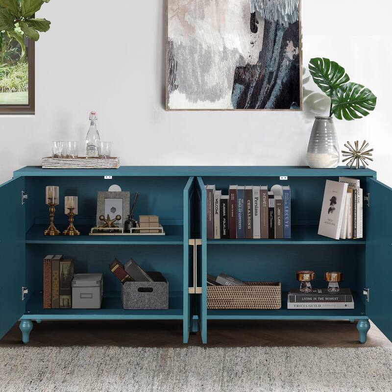 Emma Carved Flower Door Large Storage Sideboard Cabinet with Metal Handles by GDFStudio