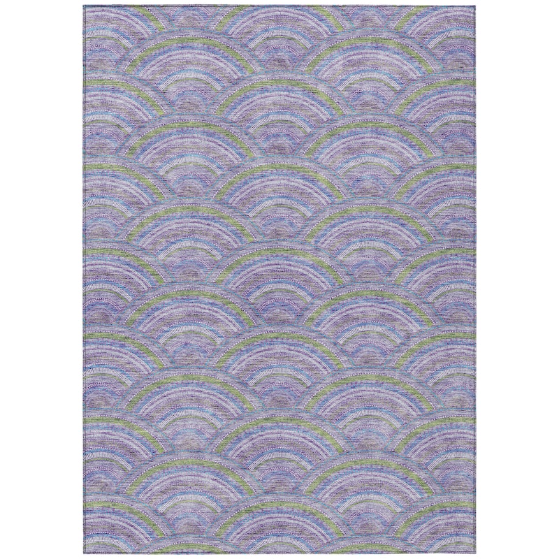 Machine Washable Indoor/ Outdoor Modern Mosaic Chantille Rug