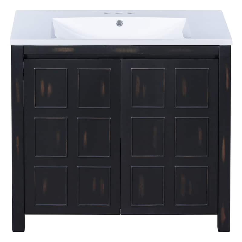 GDFStudio - Elysia Wood & Ceramic Bathroom Vanity with Sink & Storage Cabinet Organizer