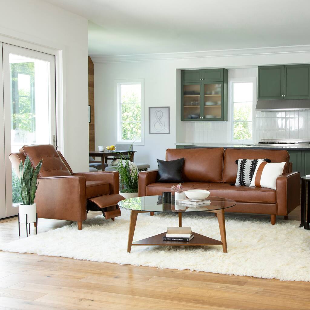 Abbyson Holloway Top Grain Leather Mid-century 2-piece Sofa and Recliner Set