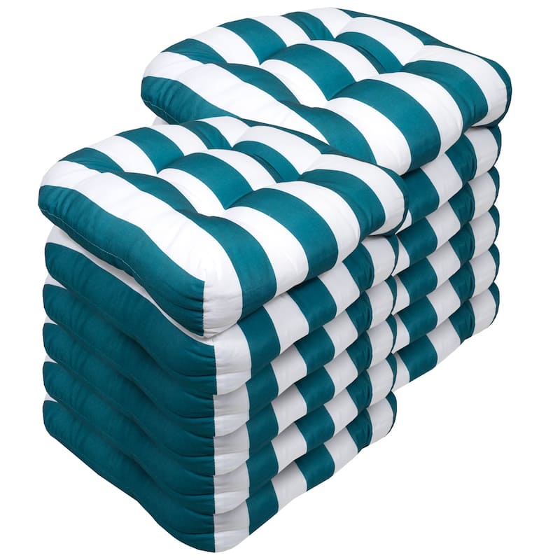 Havana Striped Tufted Patio Seat Cushion Sets - Set of 12 - Peacock White