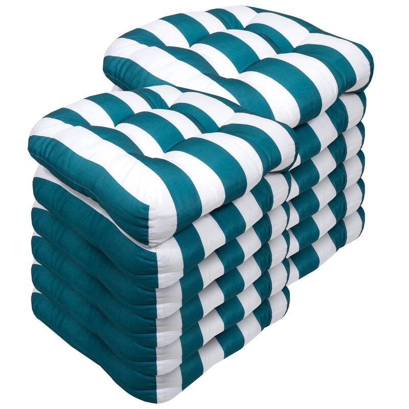 Sweet Home Collection Havana Stripe Patio Cushions Outdoor Chair Pads Thick Fiber Fill Tufted 19" x 19" - Set of 12 - Peacock White