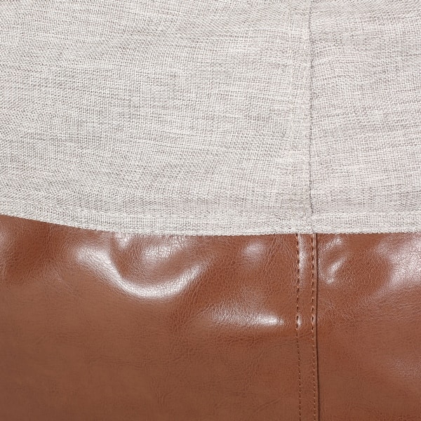 slide 2 of 5, Maxi 5 Foot Two color Fabric and Faux Leather Rounded Bean Bag Light Grey+Brown