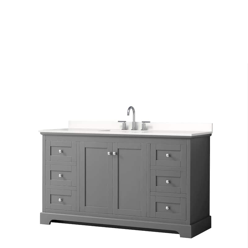 Avery 60-inch Single Vanity, Quartz Top - Dark Gray, Chrome Trim, White Quartz Top