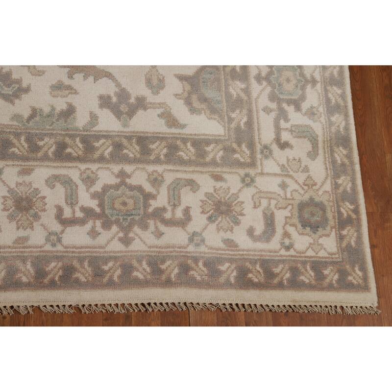 All-Over Ivory Floral Oushak Indian Area Rug Handmade Wool Carpet - 8'4" x 11'10"