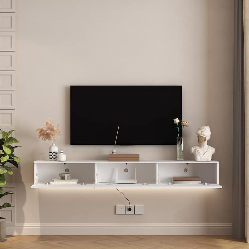 Floating TV Stand Wall Mounted with 16 Color LEDs,69"TV Stand, Floating TV Cabinet Entertainment Center for 55 60 65 Inch TV
