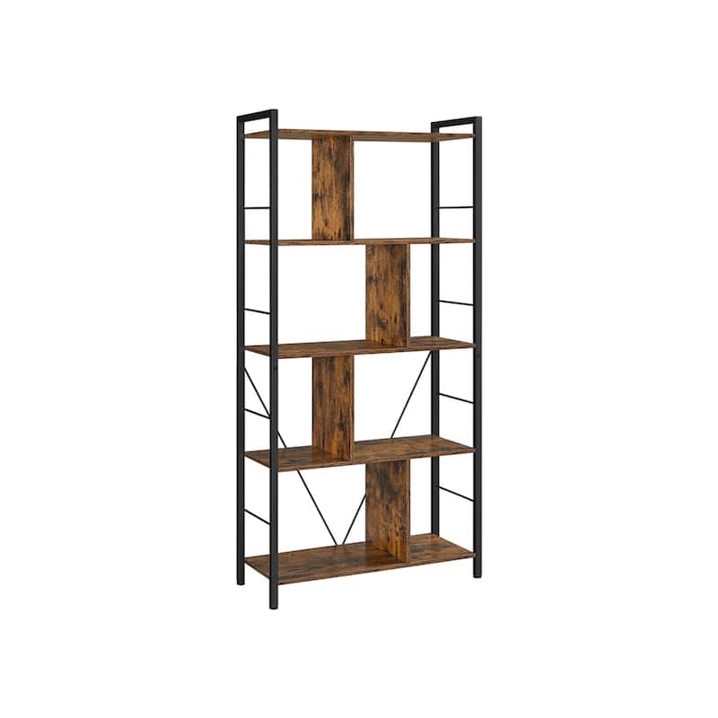 5 Tier Shelving Unit with Open Compartments for Office, Living Room, Bedroom, Industrial Style - 29.1" x 11.8" x 59.1" - Rustic Brown-Black