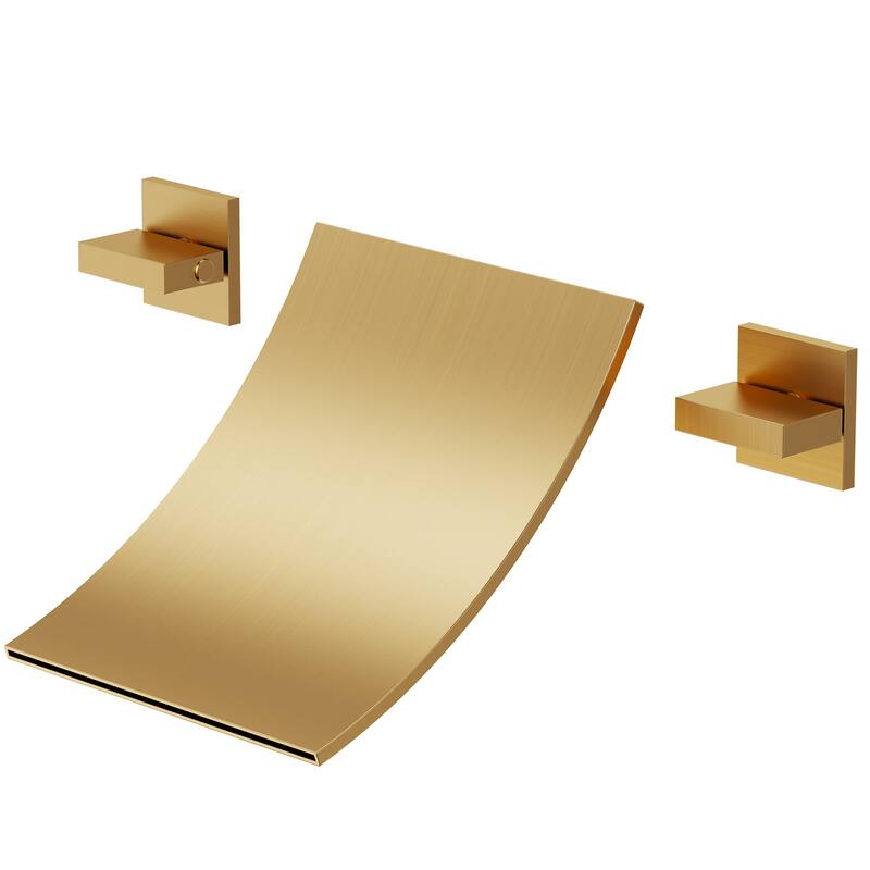 Wall-Mounted Waterfall Bathtub Faucet – Ultra-Thin Stainless Steel Spout with Dual Handle Control - Brushed Gold