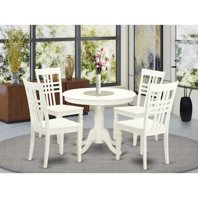 HomeStock 5-Piece Linen White Finish Solid Wood Top Dining table with 4 Chairs with Lattice Back