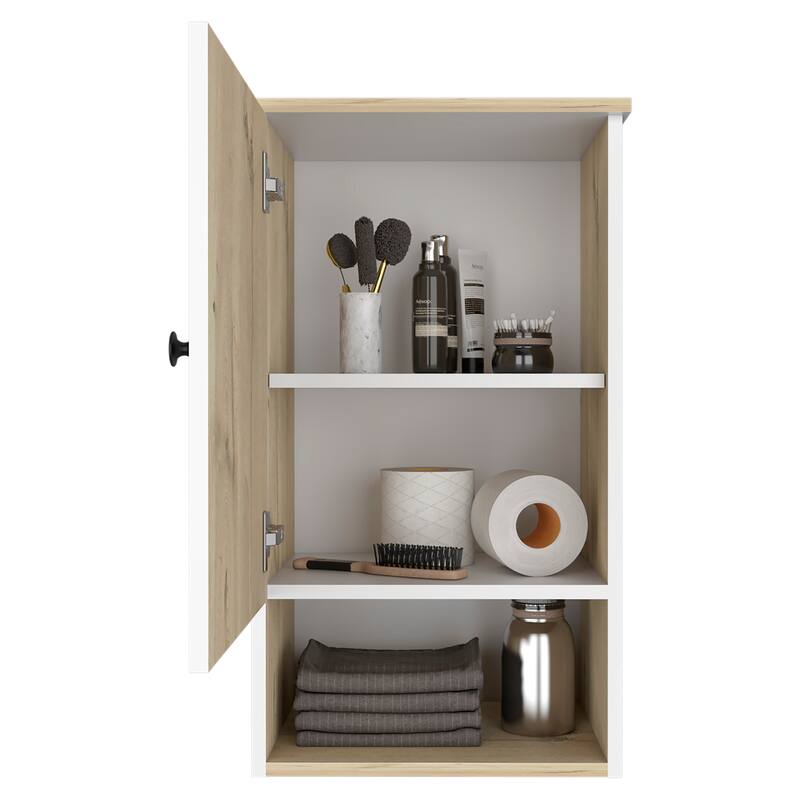 Medicine Cabinet with Soft Close, Single Door, Two Internal Shelves, Light Gray Finish - Easy Assembly