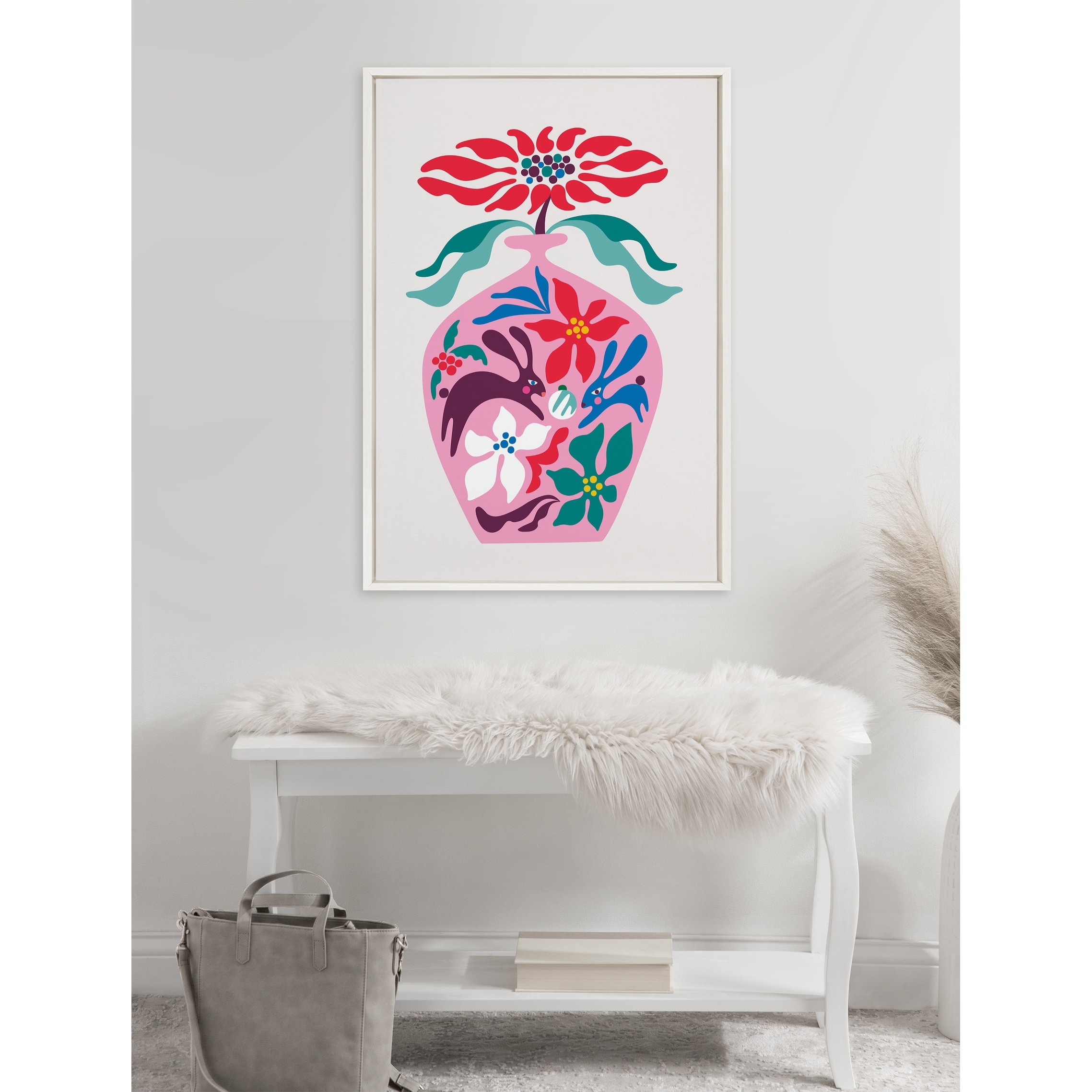 Kate and Laurel Sylvie Poinsettia Framed Canvas by Rachel Lee of My Dream Wall