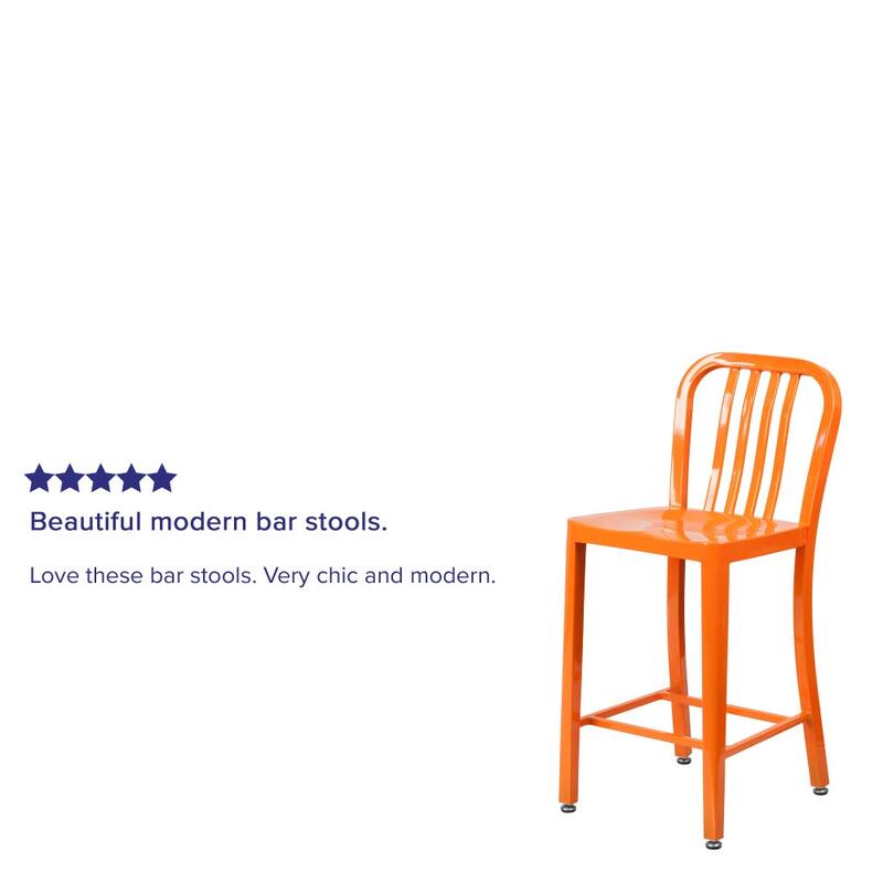 2 Pack 24'' High Metal Indoor-Outdoor Counter Height Stool w/ Vertical Slat Back