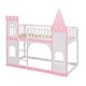 preview thumbnail 5 of 9, Twin Over Twin Castle Bunk Bed with Ladder, Pine Wooden Bed with Guardrails, Kid's Bed with Ladder for Bedroom, Pink