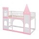 preview thumbnail 5 of 9, Wooden Twin Over Twin Castle Bunk Bed with Ladder, Guardrails and Ladder