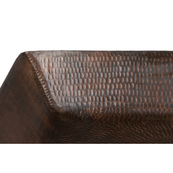 20" Rectangle Vessel Hammered Copper Sink, Matching Drain and Accessories