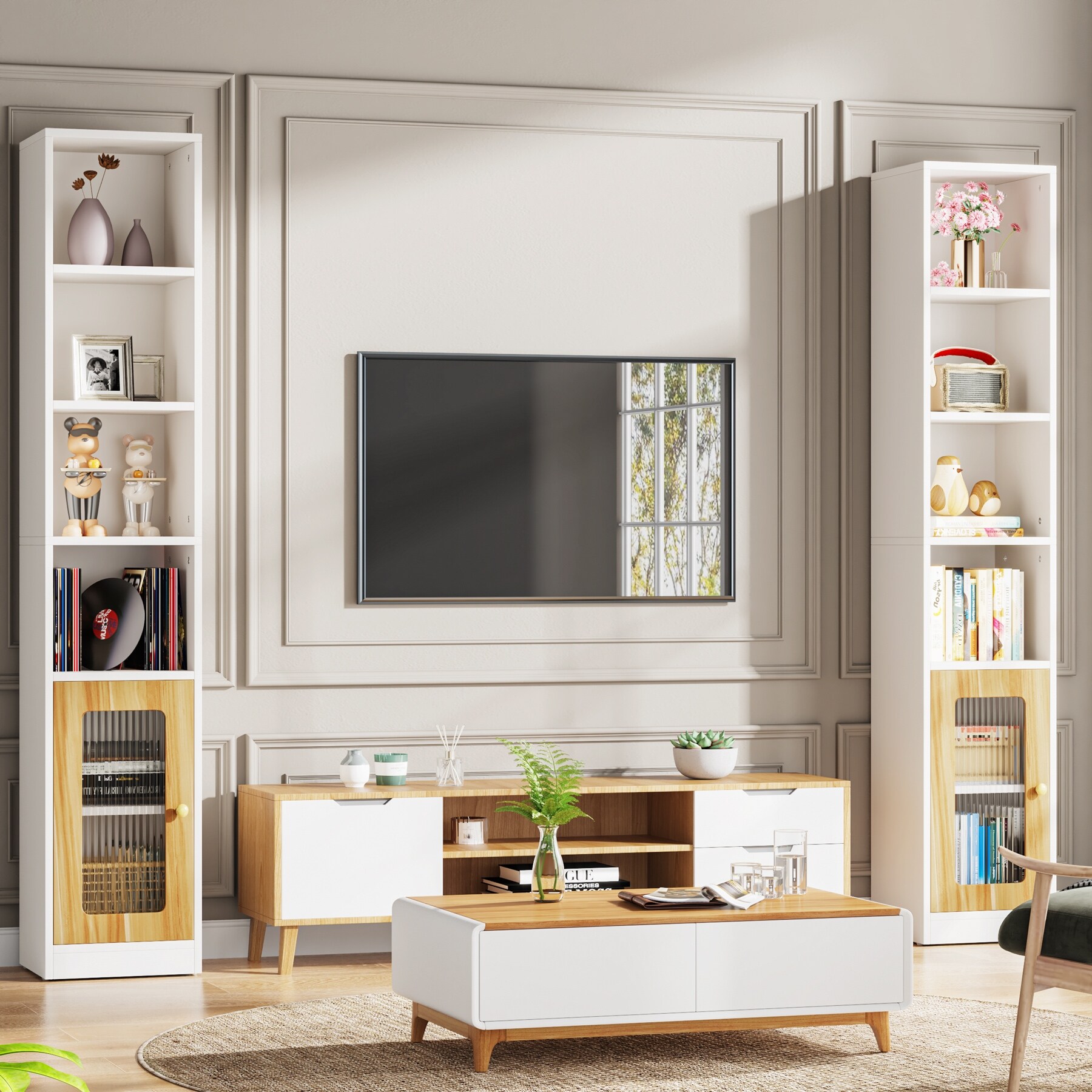 79 Inch Narrow Cube Bookcase with Door 6 Tier Modern Skinny Bookshelf