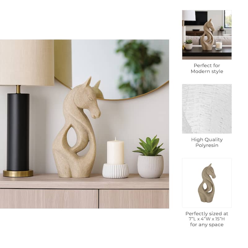 Decorative Horse Sculpture for Home Decor - Unique Decorative Objects - Beige - 7" x 4" x 15"