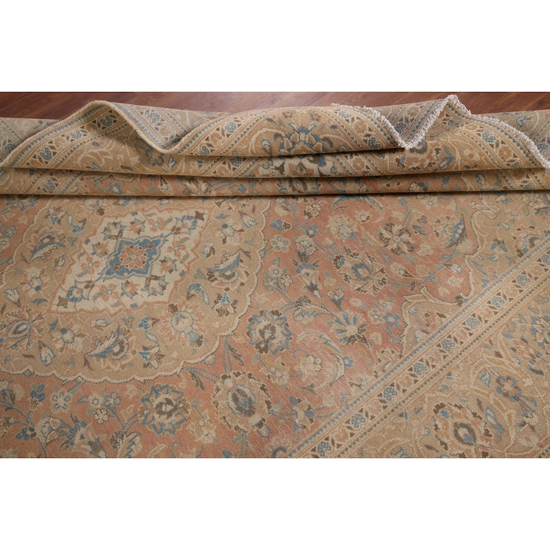 Traditional Mashad Vintage Persian Area Rug Handmade Wool Carpet - 7'0" x 9'10"