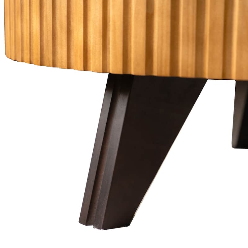 35.4 Inch Retro Round Coffee Table Multifunctional Coffee Table with 3 Solid Wood Legs for Living Room, Brown