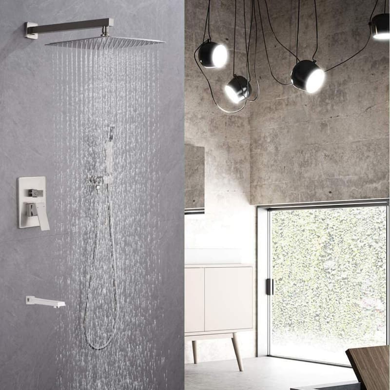 CLihome 12" Square Rainfall Shower head and Handheld Shower Head Set