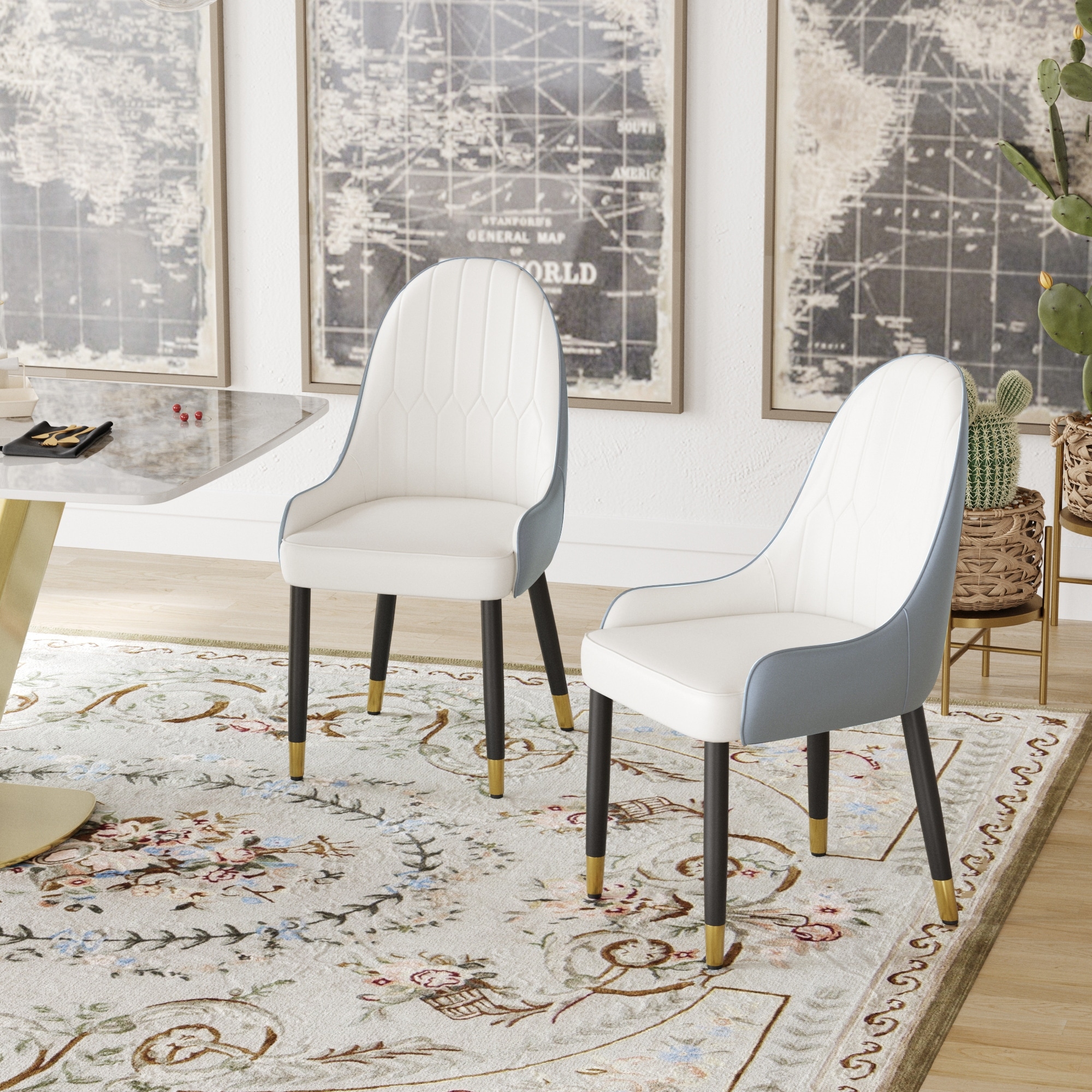 Ergonomic Modern PU Leather Dining Chair Desk Chair with Metal Legs (Set of 2)