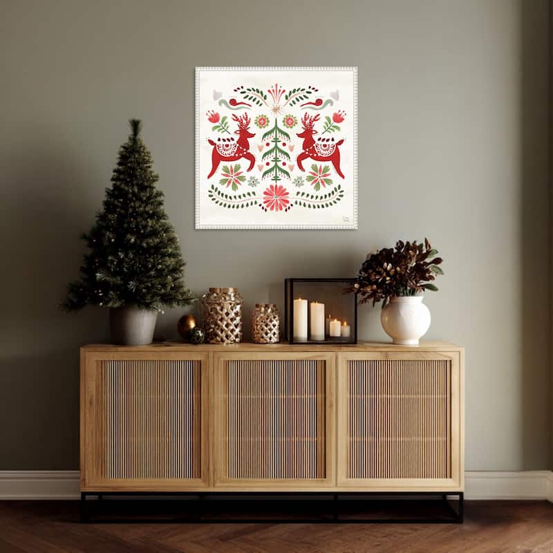 Festive Season II by Dina June (22 x 22 in.), Framed Canvas Wall Art Print - Sylvie Beaded White