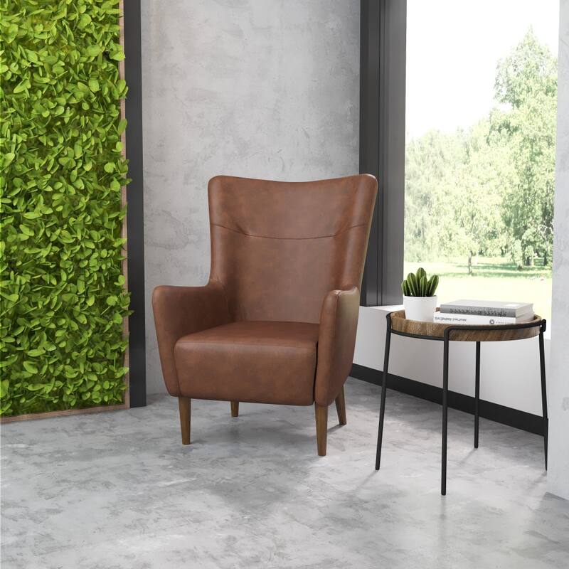 Commercial Upholstered Wingback Accent Chair with Wooden Frame and Legs - 33.25"D x 29.75"W x 41.25"H