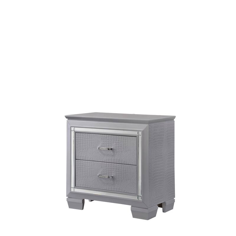 1pc Modern Two Drawer LED Lights Beveled Mirror Accents Chrome Finish Hardware Faux Crystal Accent Silver Finish