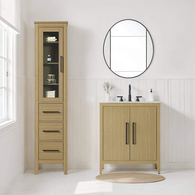 Laura 16-28 Inch Bath Storage Glass Cabinet