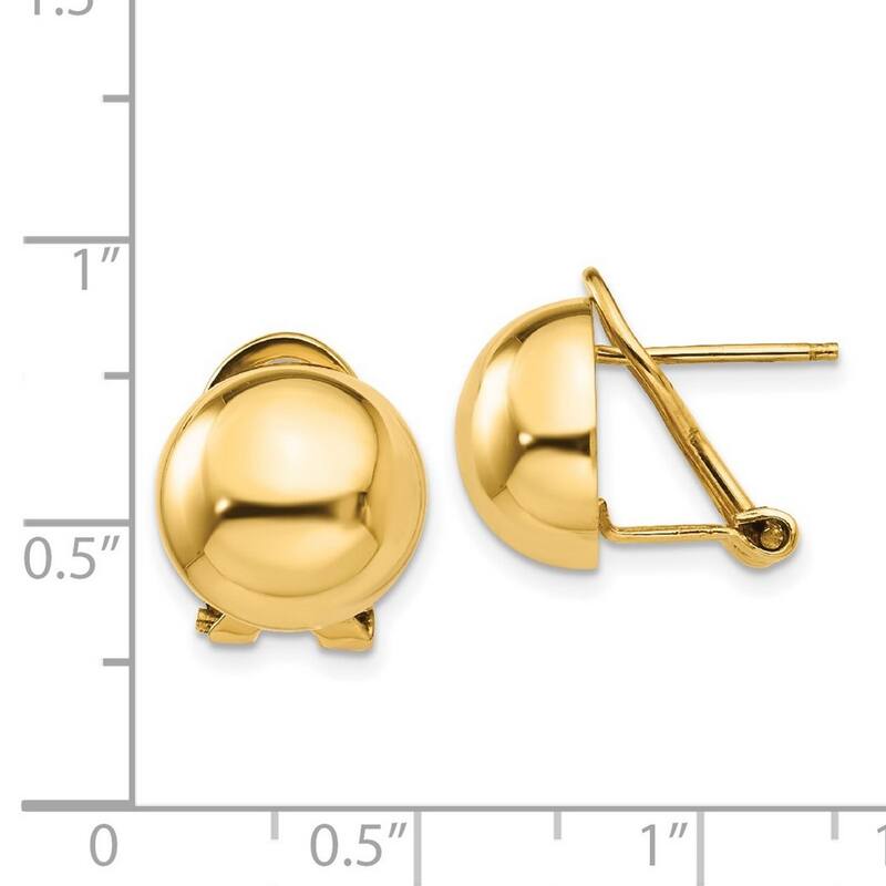 Curata 14k Yellow Gold 12mm Polished Flat back Omega back Half Ball Earrings