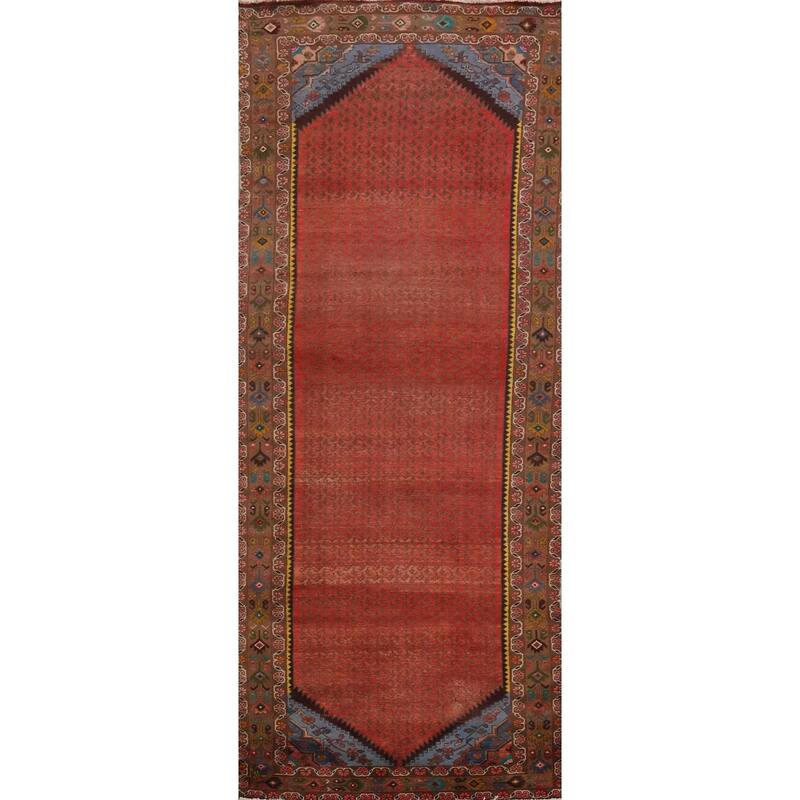 Hand Knotted Oriental 100% Wool Carpet Traditional Geometric Oranges & Rust Botemir Runner Rug - 10' 3'' X 3' 9''