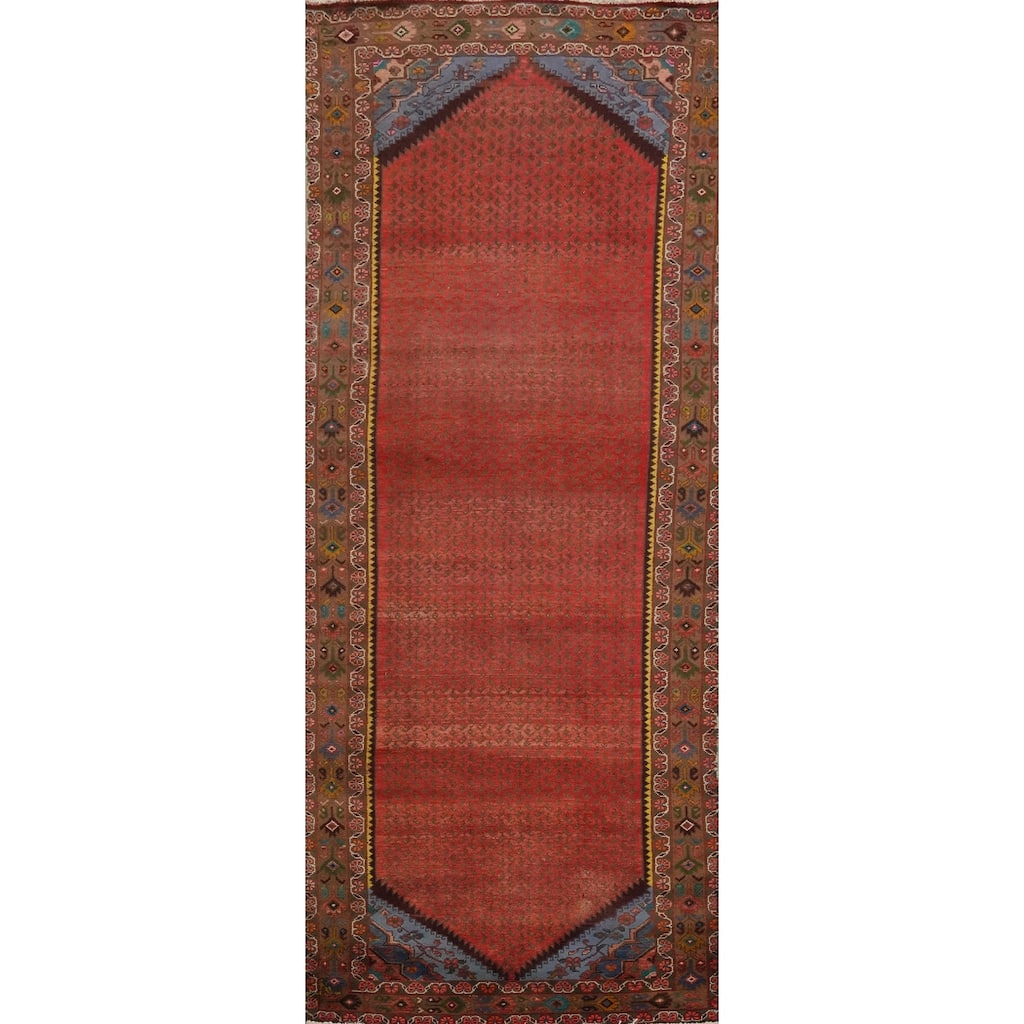 Hand Knotted Oriental 100% Wool Carpet Traditional Geometric Oranges & Rust Botemir Runner Rug - 10' 3'' X 3' 9''
