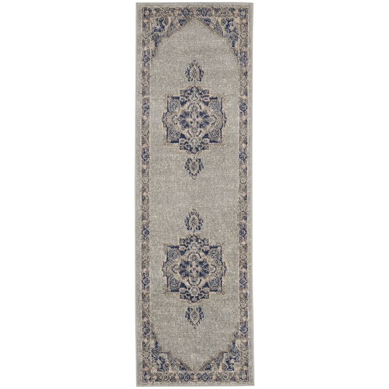Nourison Tranquil Grey Navy Modern Persian Floral Medallion Area Rug