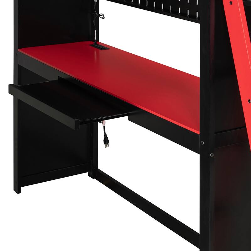 Multifunction Full Loft Bed with Workstation Desk, Wardrobe Storage and Shelves by Harper&Bright Designs