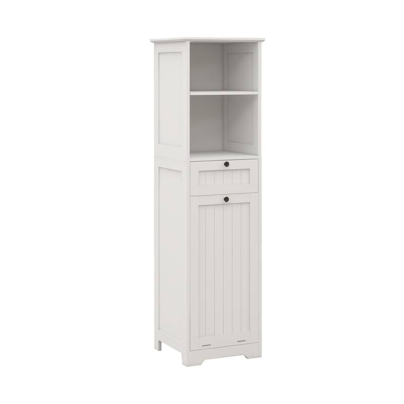 Modern One-Compartment One-Drawer Tilt-Out Laundry Sorter Cabinet - White