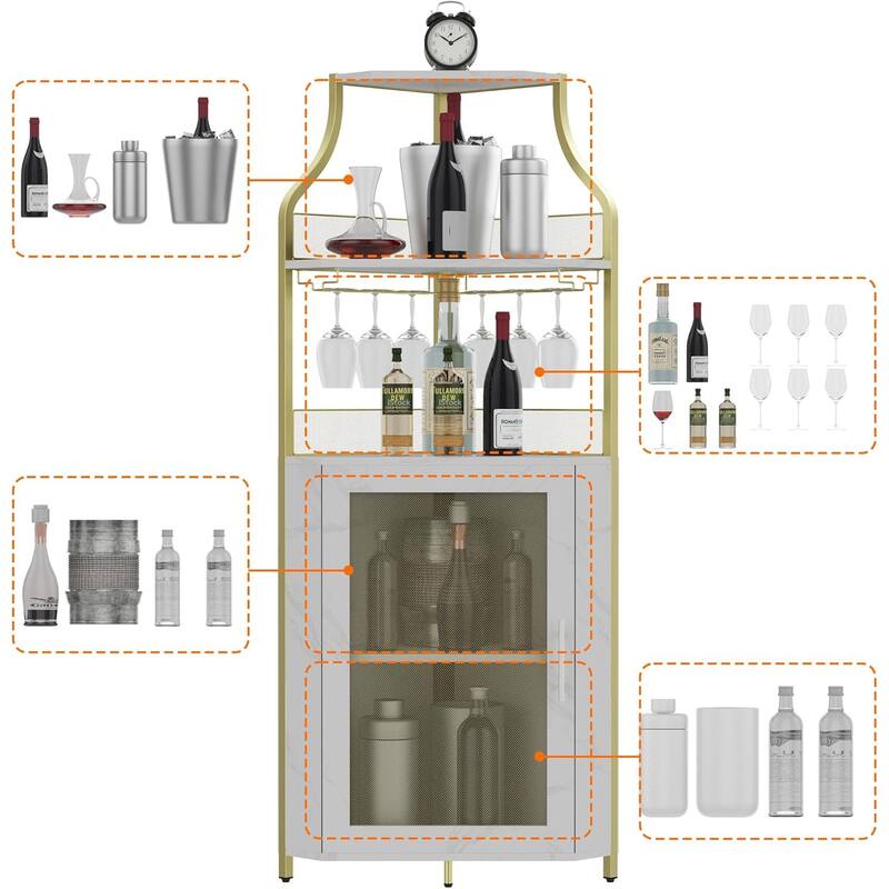 Corner Wine Cabinet with Detachable Wine Rack, 5-Tier Industrial Corner Bar Cabinet