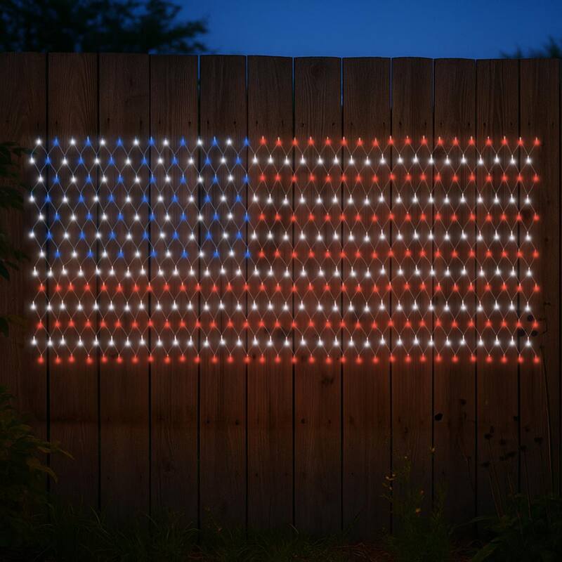 460 Light 4th of July USA LED Net Light Set, 4' X 6', Red/White/Blue, Clear Wire - Red/White/Blue