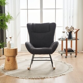 Rocking Chair Nursery,Solid Wood Legs with Teddy Fabric Upholstered,Nap ...