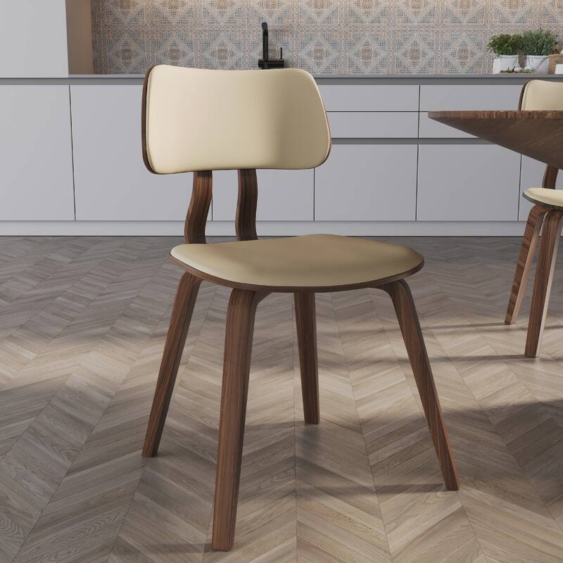 Clivo Leather Dining Chair with Open-Back and Poplar Wood Legs for Kitchen or Dining Room Set of 2