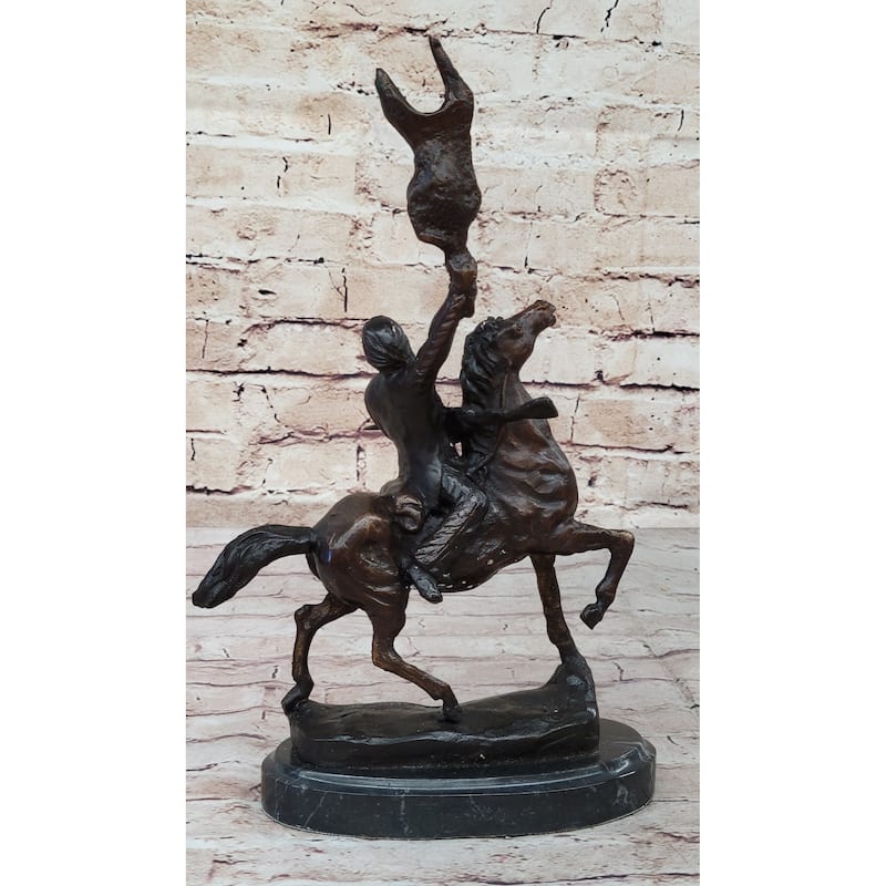 Buffalo Signal Frederic Remington Bronze Desktop Statue Sculpture Western 13 Inches X 9 Inches