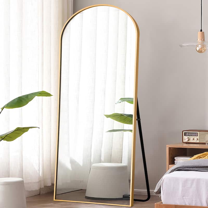 Arch Floor & Full Length Gold Framed Wall Mirror