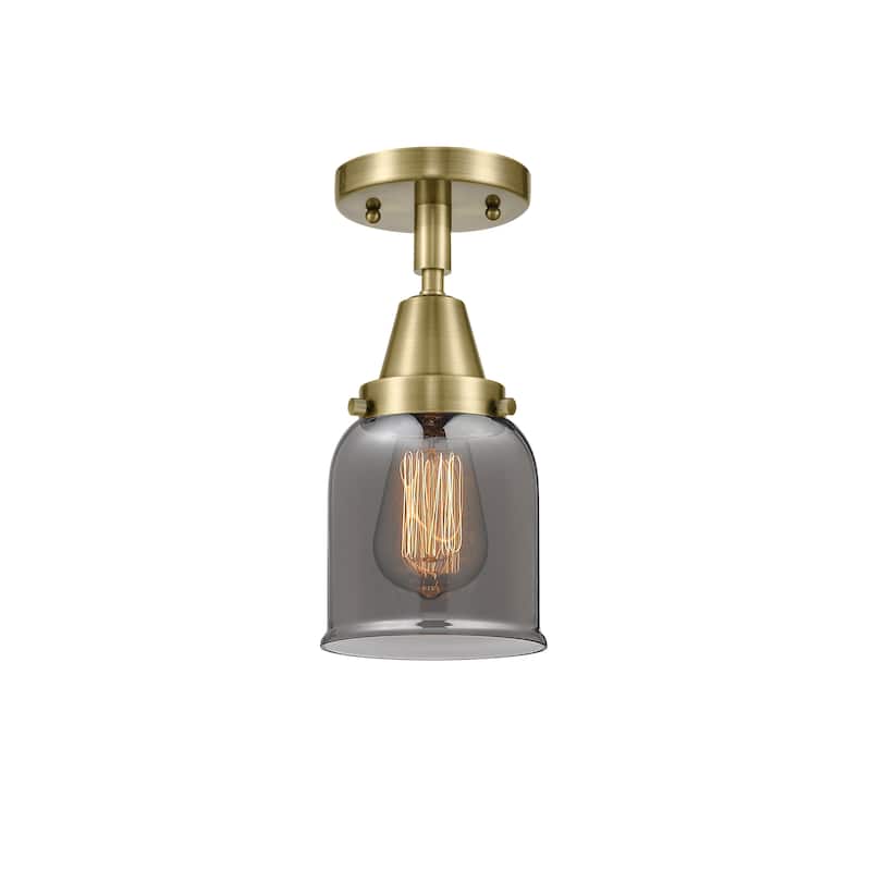 Innovations Lighting Caden Bell - 1 Light 5" Flush Mount - Antique Brass/Light Smoke