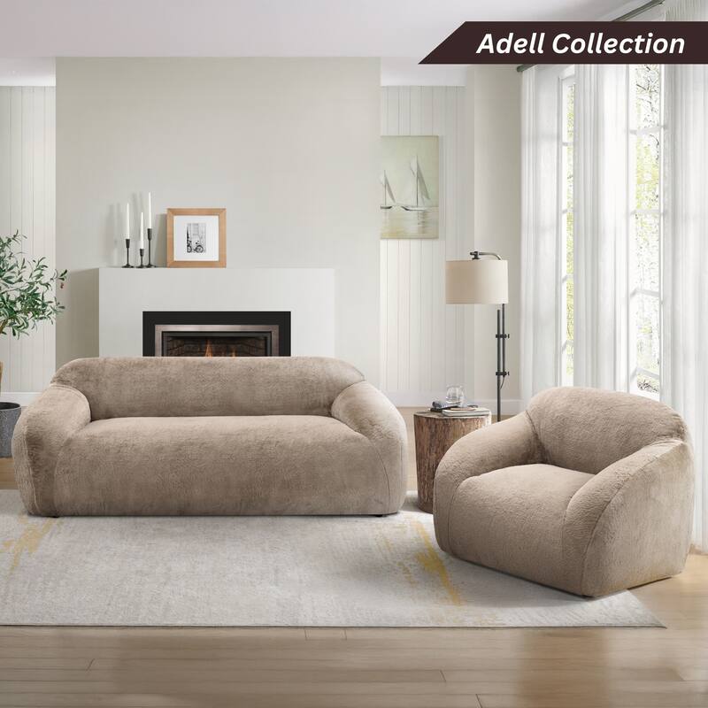 Roundhill Furniture Adell Polar Bear Faux Fur Upholstered Sofa