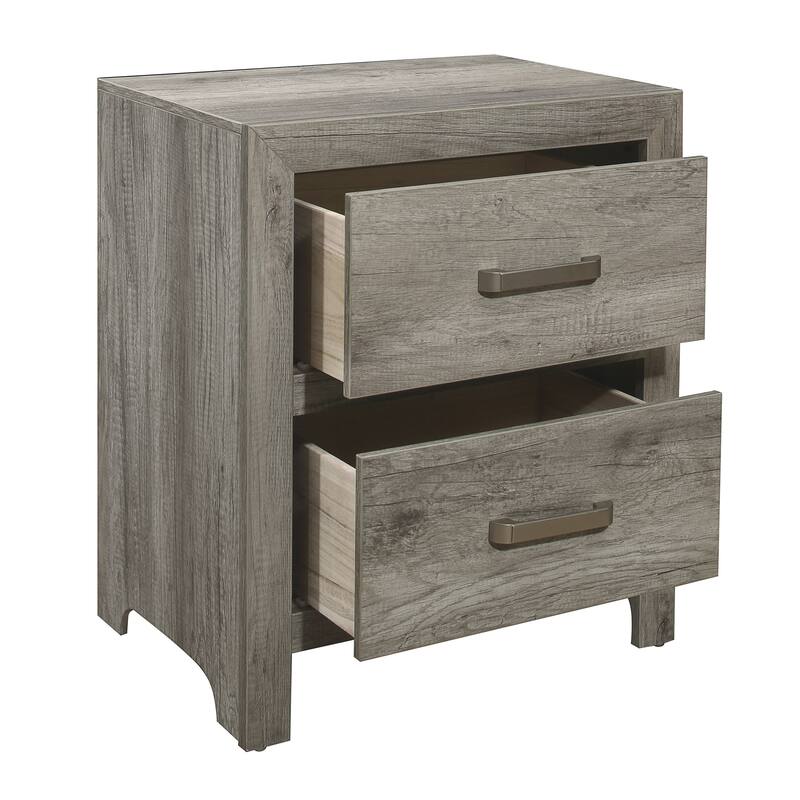 Transitional Nightstand, Faux Wood Veneer, Weathered Gray, Nickel Hardware, Bedside
