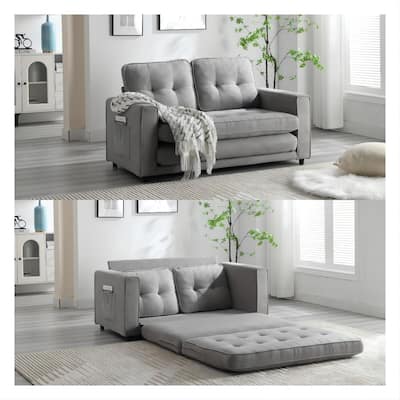 Convertible Velvet Linen Sofa Bed - 3-Fold Pull-Out Couch