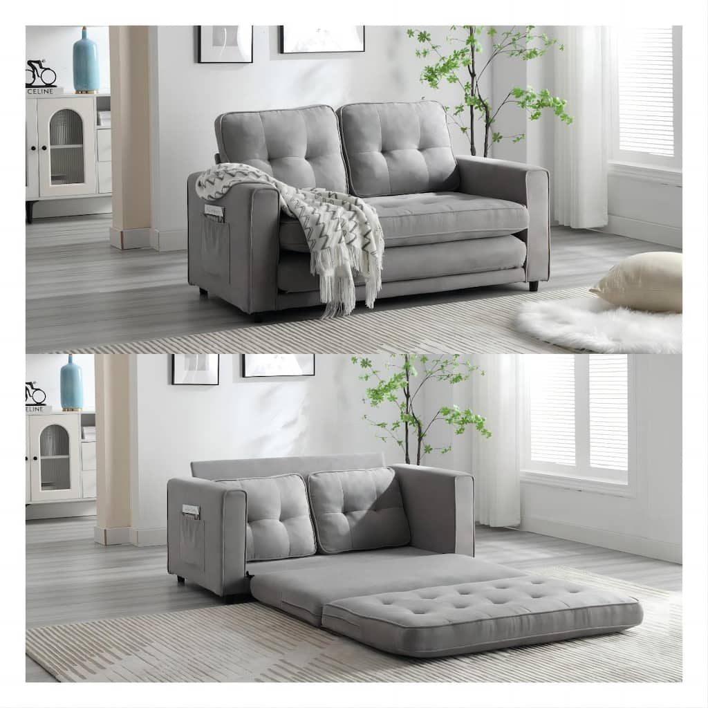 Convertible Velvet Linen Sofa Bed - 3-Fold Pull-Out Couch