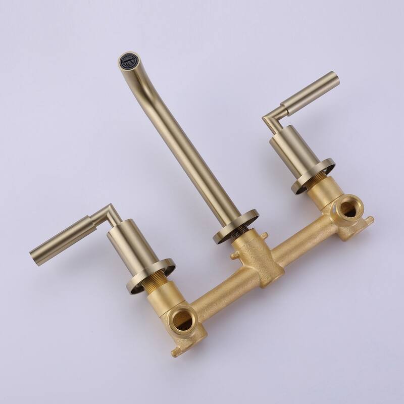 Brushed Gold Round Double Handle Wall Bathroom Faucet