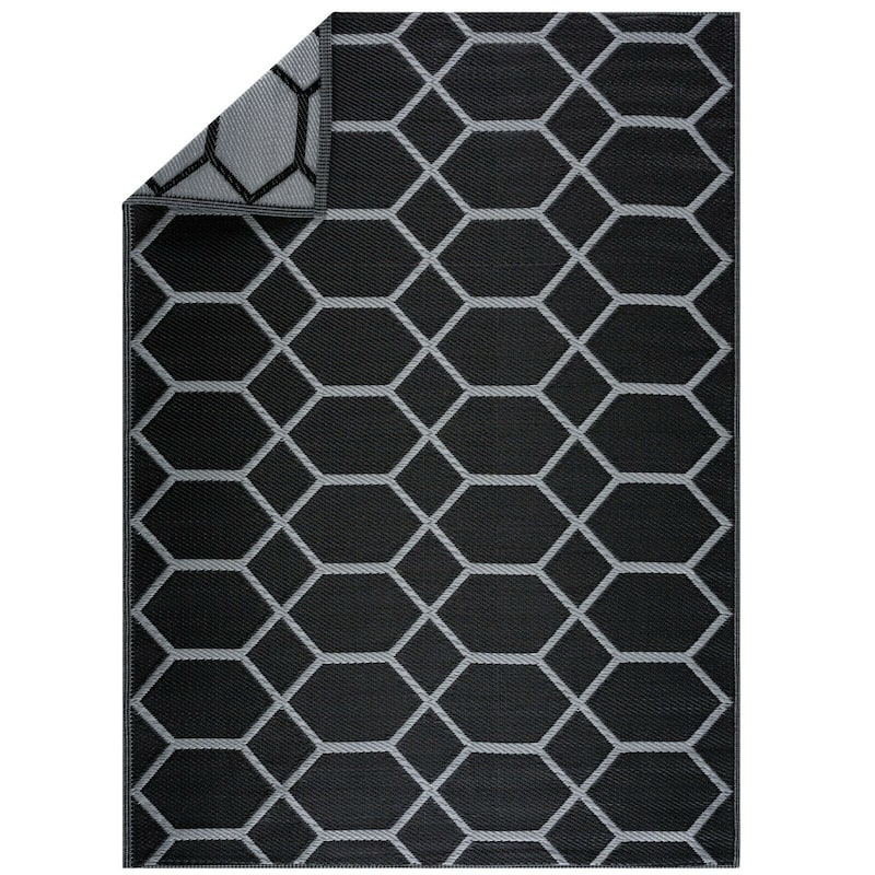 Miami Design 100% Eco-friendly Lightweight Plastic Outdoor Mat/Rug - 5'x7' - Black&Gray